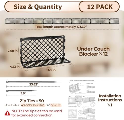 Goovilla Under Couch Blocker for Pets, 12 Pcs with 50 Zips Ties, Black - Image 2