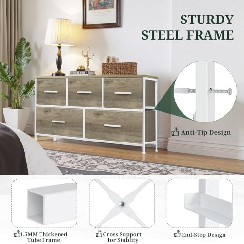 5-Drawer Dresser for Bedroom, Anti-Tip Wide Storage Organizer Fabric - Image 4