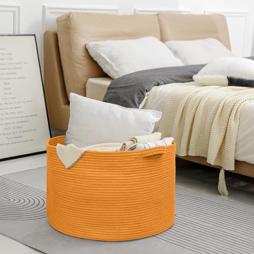 MEGASKET Extra Large Orange Basket, 22" X 22" X 14" Woven Cotton Rope Bins for Blankets, Baby Nursery Wicker Laundry Towel Basket, Kids Dog Toy Storage Box, Big Orange Living Room Decor Organizer - Image 6