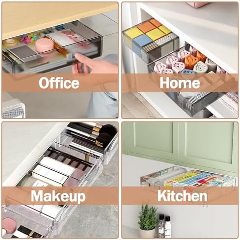 SVNNELP Under Desk Table Drawer Storage Organizer,3 Pack Large & Medium & Small Slide Out Desk Drawers - Hidden Desktop Organizer,Attachable Pencil Storage Tray Under Table(SML) - Image 7
