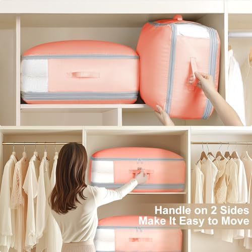 Comforter Storage Bag - Large Capacity Blanket Storage Bags 3-Layer Ultra Space Saving Self Compression Organizer, Washable Compression Bags for Storage Comforter Blanket, 2-Pack, Pink - Image 5