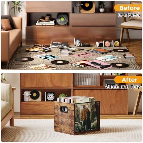 Homeiju Wooden & Metal Record Crate - Vinyl Album Holder & Organizer, Holds Up to 60 Records - Image 5