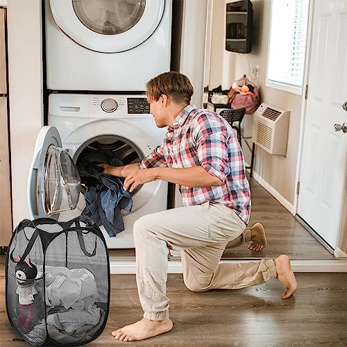 Collapsible Pop Up Laundry Hamper, Extra Large Mesh Foldable Laundry Basket Bag, 28" x 16" x 16", 2 Pack (Black) - Image 5