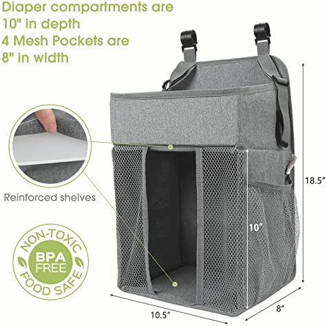 Maliton Hanging Diaper Organizer Hold 50+ Diapers, with 4 Mesh Pockets，Gray - Image 5