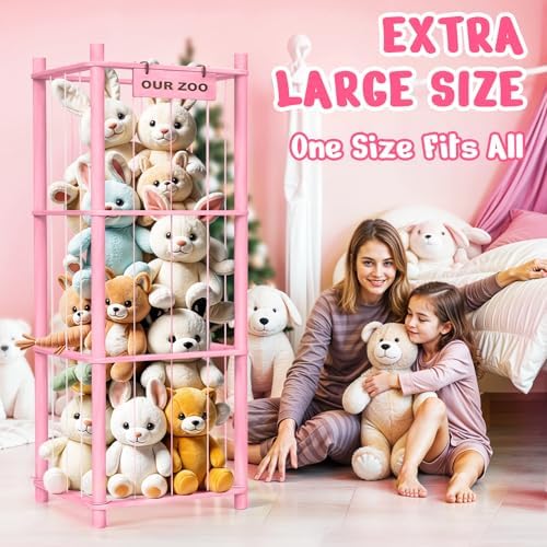 Woodure Stuffed Animal Storage & Organizer, Wooden Cute Zoo Toy Holder for Toddler Rooms, Playrooms & Bedrooms（Pink） - Image 5
