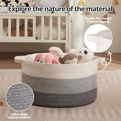 OIAHOMY 105L Extra Large Blanket Basket - Decorative Cotton Rope Storage Basket for Bedroom, Living Room & Nursery - Woven Laundry Hamper for Organizing Blankets, Clothes & Toys - Gradient Grey - Image 5