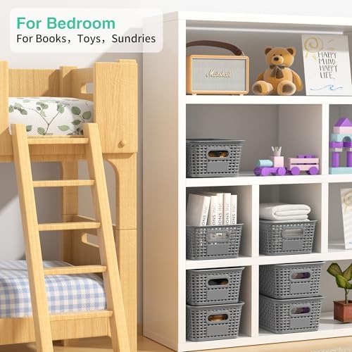 8 Pack Plastic Storage Baskets,Grey Stackable Bins with Lid - Image 5
