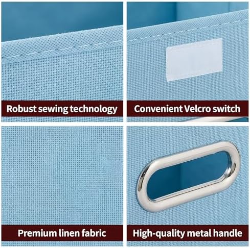 STOREONE Fabric Storage Cube Bins Foldable Organizer Container Collapsible Basket with Lids and Metal Handles, for Home, Bedroom, Closet 3 Pcs (multicolour-blue) - Image 7