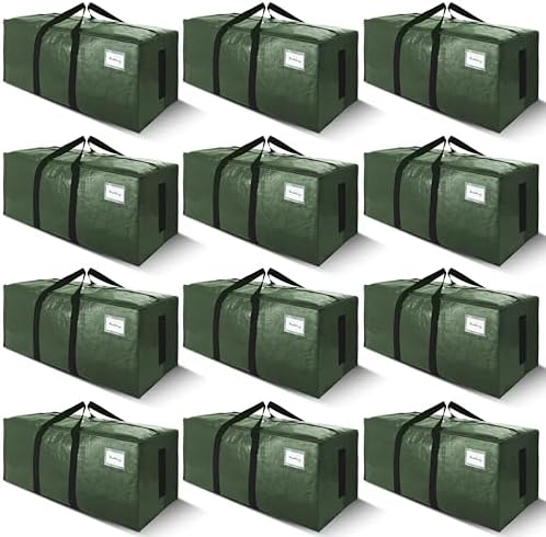 SWEET DOLPHIN 12 Pack 200LB Heavy-Duty Moving Bags with Wrap-Around Handles, Extra Large Storage Totes for Space Saving, Clothes Storage Bags, College Dorm Essentials, Green, 24 Gal by SWEET+DOLPHIN