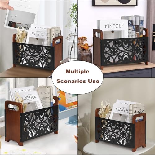Magazine Holder,Oak Wood Magazine Rack Floor,Lotus Pattern - Image 3