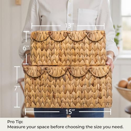 StorageWorks Wicker Storage Basket with Lid, Scalloped Wicker Baskets - Image 3