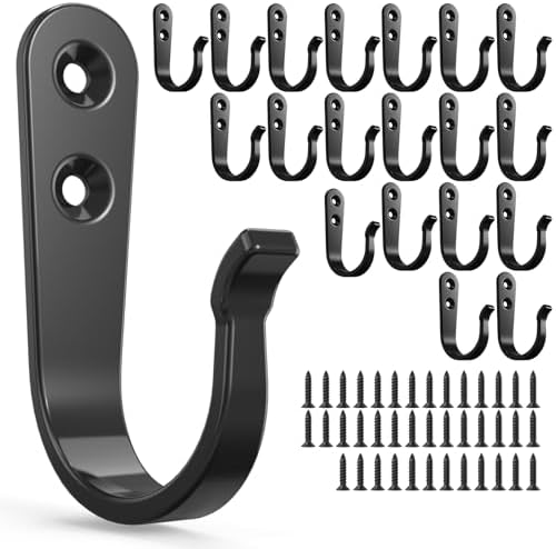BREYDROK 20Pack Towel Hooks for Bathroom, Heavy Duty Black Metal Wall Hooks by BREYDROK