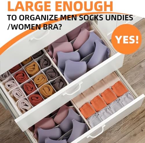 Criusia 6 Pcs Drawer Organizer Clothes - 90 Cells Closet Organizers and Storage for Baby Nursery - Washable Fabric Dresser Organizer Dividers for Sock Underwear Bra Dorm Room Essentials (Beige) - Image 3