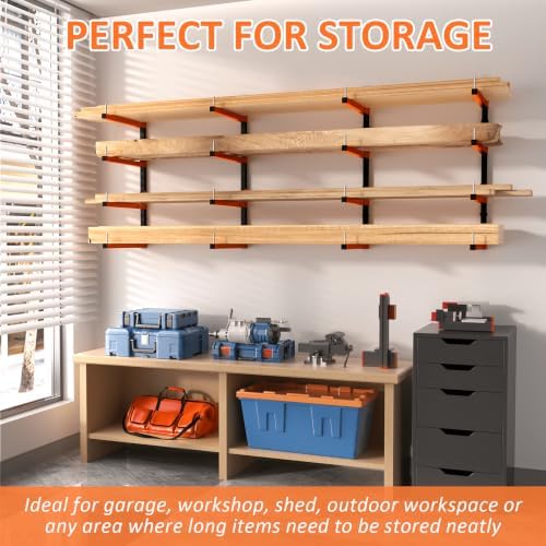 4 Pack Lumber Storage Rack, Wall Mount Removable & Adjustable Lumber Rack with 8-Level Holds Up 1040 Lbs, Heavy Duty Metal Garage Wood Rack for Workshop, Basement, Indoor and Outdoor - Image 3