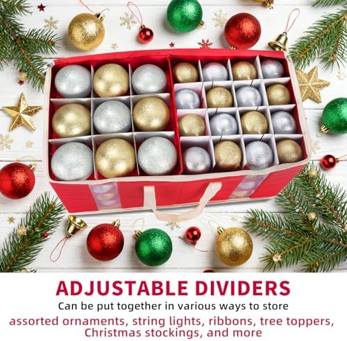 DIMESHY Christmas Ornament Storage Box Holds 128 Holiday Decorations,RED - Image 5