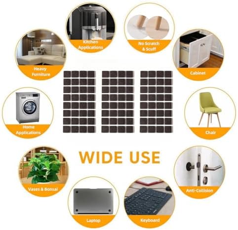 Furnigear Felt Furniture Pads for Hardwood Floors - Self Adhesive Chair Felt Pad, Floor Protector for Furniture Feet, Furniture Sliders Moving Furniture Smoothly, Anti Scratch 96 Pcs 3/4" Square Brown - Image 5
