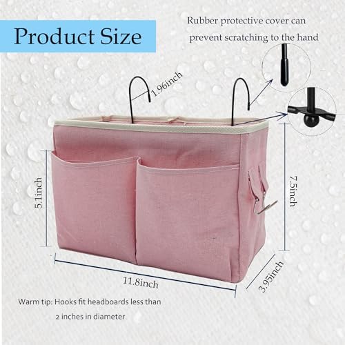 Bedside Caddy, Hanging Storage Bag with Hooks for Bunk & Dorm Bed Rails - Image 2