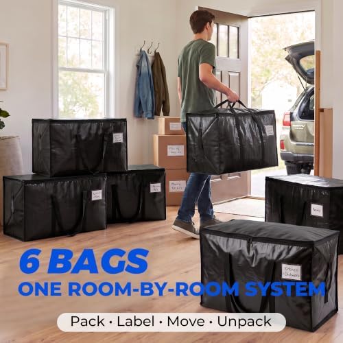 6 Pack Heavy Duty Moving Bags, Extra Large with Handles, Black - Image 7