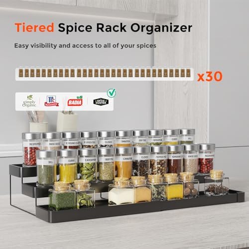 2 Pack Expandable Spice Rack Organizer for Cabinet - 3 Tier Adjustable Cabinet Spice Organizer Easy Visibility - Spice Organizer for Cabinet Countertop Cupboard Pantry Organization (Black) - Image 3