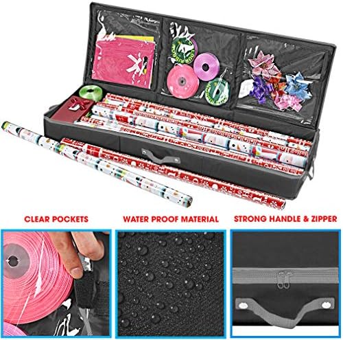 Wrapping Paper Storage Container | Gift Wrap Organizer Under Bed | 41”x14”x6” | Box Holder for 18-24 Rolls Up to 40” | 600D Oxford Material | Pockets for Ribbon, Bows, and Accessories (Black) - Image 5