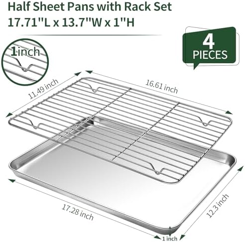 Large Stainless Steel Baking Sheet with Cooling Wire Rack Set, 18x12x1 Inch - Image 2