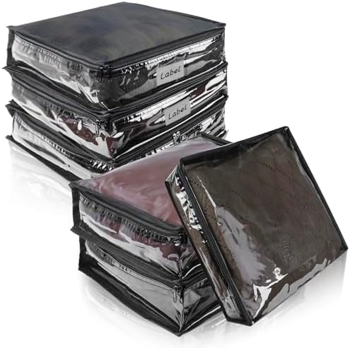 Clear Zippered Plastic Clothes Storage Bags, 6 Pack, Black by Heonay