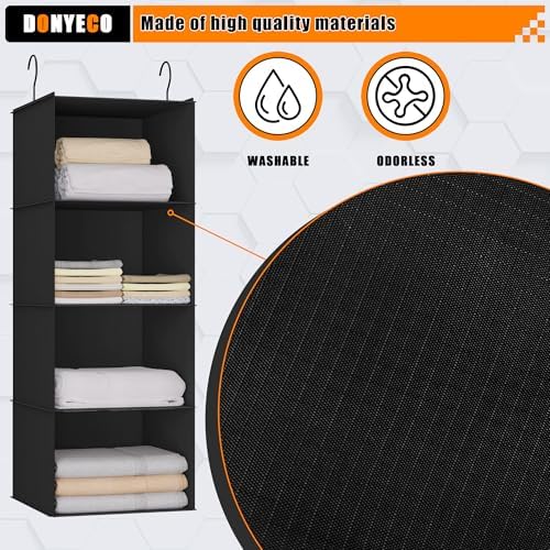 Hanging Closet Organizer 4-Shelf, Oxford Fabric Wardrobe Storage, Black - Image 4