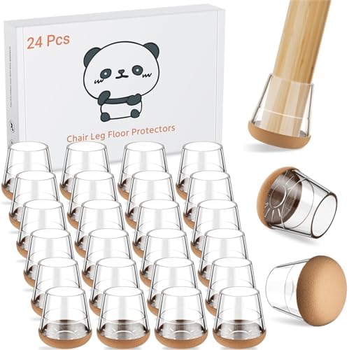 24 PCS Silicone Chair Leg Floor Protectors Extra Small(0.6"-0.8") Rubber Felt Furniture Pads Chair Legs Caps/Covers for Hardwood Floors, Tile from Scratches & Reduce Noise - Round, Clear by Meldel