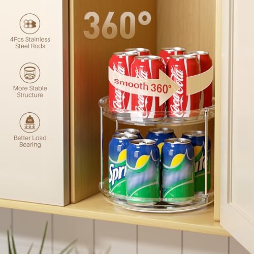 LAMU 3 Pack 2 Tier Lazy Susan Turntable Organizer 9.25'' Rotating Spice Rack Organization for Cabinet, Kitchen, Pantry, Countertop, Bathroom, Vanity, Medicine Cabinet Organizer, Clear - Image 2