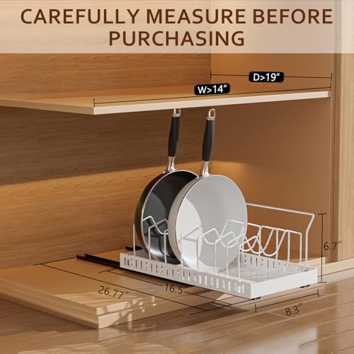 White Pull Out Pot Lid Organizer, Cabinet Pan Rack, 8 Dividers - Image 2