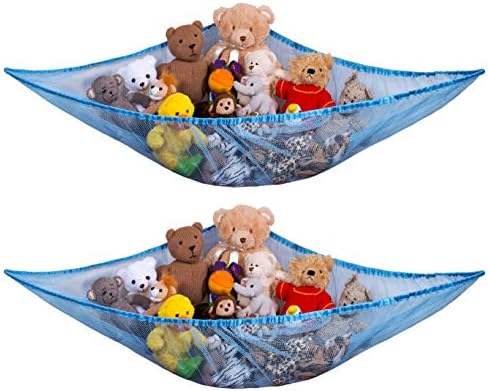Handy Laundry Stuffed Animal Organizer Hammock, Mesh Toy Storage Net for Kids Room, Holds 30+ Plushies, Easy Wall Mount, Expands to 5.5 Feet, 2-Pack, White by Handy+Laundry