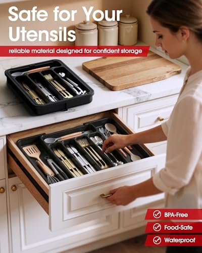 Aujen Silverware Drawer Organizer, Adjustable Utensil Cutlery Tray - Image 3