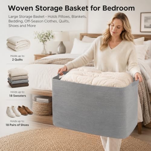 OIASKET 108L Extra Large Blanket Basket Living Room, 24.8" x 16.2" x 16.2" - Image 6