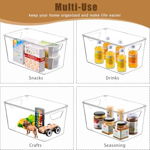 Freebat 12 Pack Clear Storage Bins with Lids, Middle Pantry 0rganizer Bins - Image 3