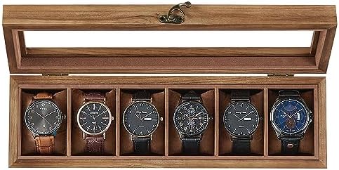 SONGMICS 6-Slot Wooden Watch Box, Display Case with Large Glass Lid by SONGMICSbySONGMICSHOME