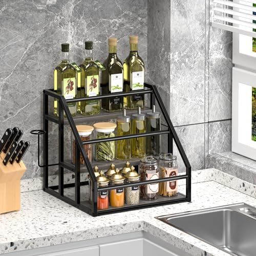 Coffee Syrup Rack Organizer, Spice Racks, Syrup Bottle Holder Stand for Coffee Bar, 3-Tier 12 Bottles Storage Shelves for Syrup, Wine, Dressing for Kitchen Countertop, Grey - Image 4