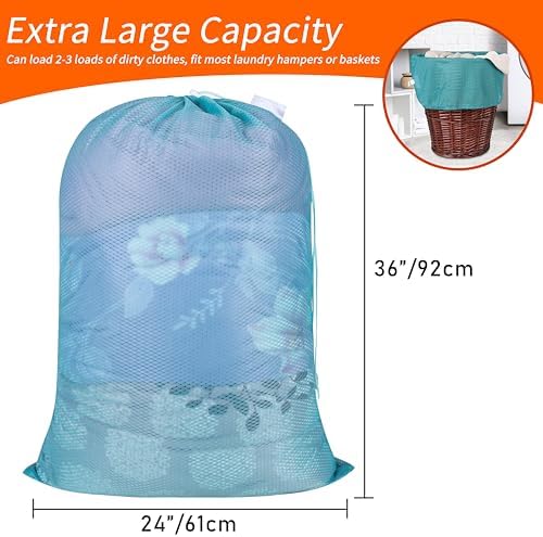 Polecasa 2 Pack Heavy Duty Diamond Mesh Laundry Bag, 24x36", Aqua - Image 3