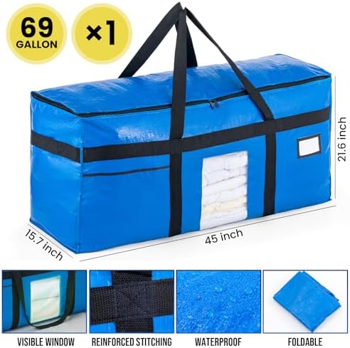 TAILI 1 Pack XXL Storage Bags with Visible Window and Handy Pocket,Blue - Image 4