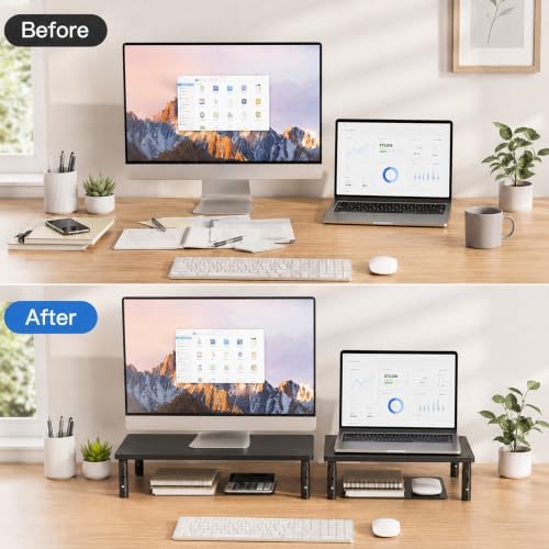 OPNICE Adjustable Monitor Stand Riser for Desk, Wood Computer & Laptop Stand, Desk Organizers and Accessories, Office Desk Accessories & Workspace Organizer for Home Office Supplies, Black 2-Pack - Image 3