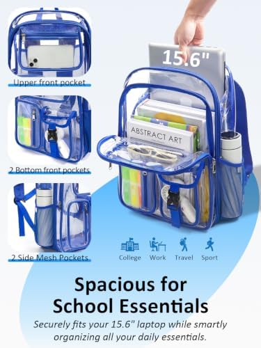 Clear Backpack for School, 17" Heavy Duty Double-Layer Clear Bookbag - Image 4