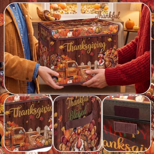 Briwooody Thanksgiving Turkey Storage Bin with Lid and Carrying Handle - Image 5