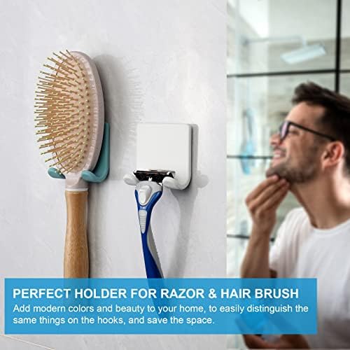 VANZAVANZU Razor Shaver Holder for Shower Wall Adhesive Hooks for Hanging, Bathroom Silicone Waterproof Shower Hooks Hair Brush Holder for Towel (4 Pack-White) - Image 2