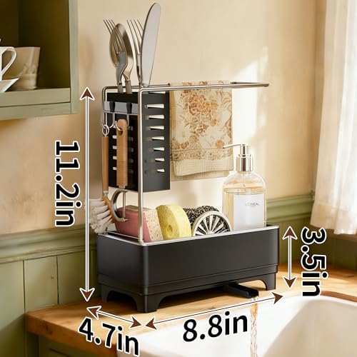 MOUKABAL 2-Tier Sponge Holder for Kitchen Sink, Sink Caddy Organizer Black - Image 2