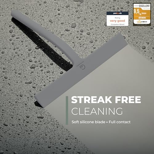 GÜTEWERK Silicone Shower Squeegee with 3-in-1 No-Drill Mount, Grey, 9'' - Image 2