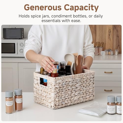 StorageWorks Wicker Storage Baskets for Shelves, White Wicker Basket, 2Pack - Image 4
