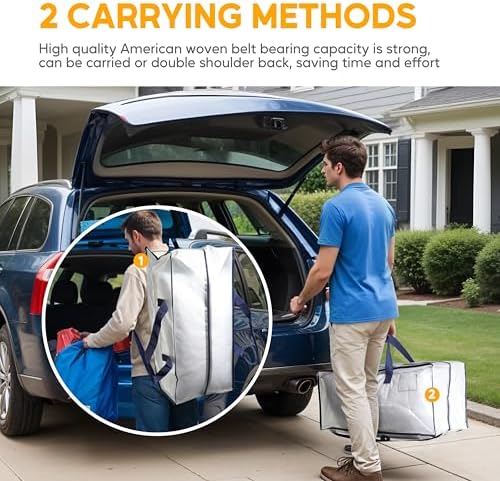 HealSmart 6 Pack Extra Large Moving Bags with Zippers & Carrying Handles, Heavy-Duty Storage Tote Moving Boxes for Dorm Room Essentials Storage Bags, Clear - Image 4