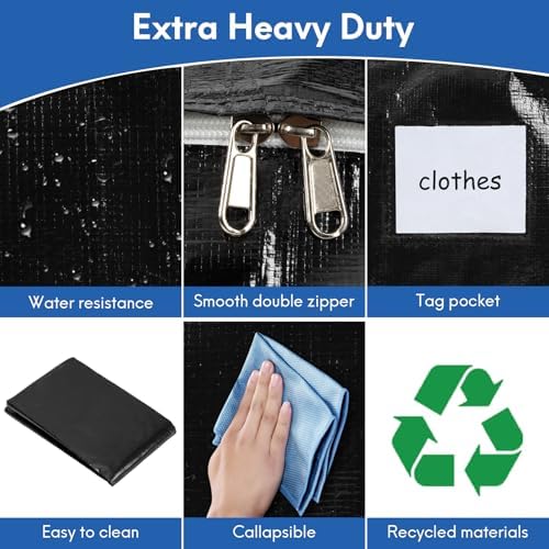 2-Pack Extra-Large Heavy-Duty Storage Totes with Reinforced Handles, Durable Zippers & Waterproof Material — Perfect for Space-Saving, Moving, Shipping and Travel (Black) - Image 3