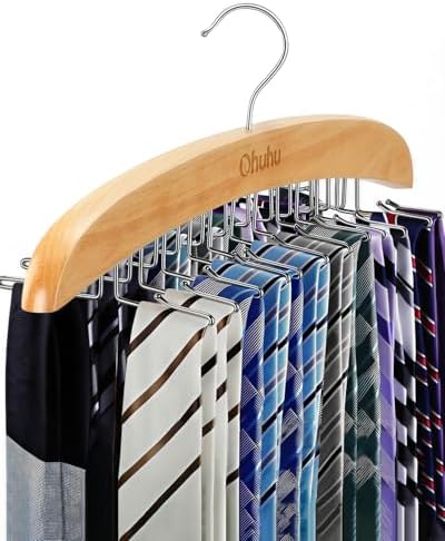 Ohuhu 24-Hook Wooden Tie Rack, 360° Rotating Rustproof Closet Hanger by Ohuhu