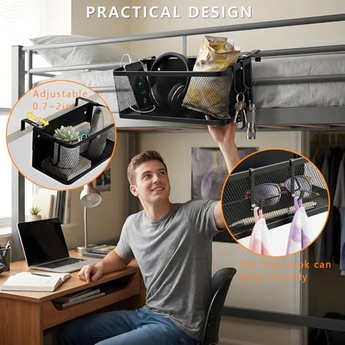 Bedside Caddy Shelf with Hook, Bed Shelf Organizer for Bunk Bed, Office Cubicle, Dorm Room, Holder for Phone, Snacks, Books (Black, 11*4.9*3.9 inch) - Image 4