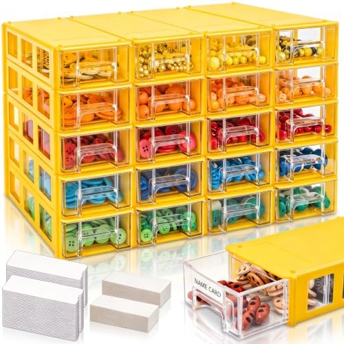 Goaste 20 Pack Drawer Stacking Storage Cabinet, Plastic Desktop Drawer Closet, Small Parts Screw Craft Organizer Container with 40 PCS Clear Dividers & 20 PCS Tag Cards for Home Office School Items by Goaste